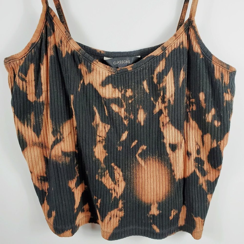 Glassons Ribbed Knit Crop Top - Black and Copper Orange - 100% Cotton Sz XS